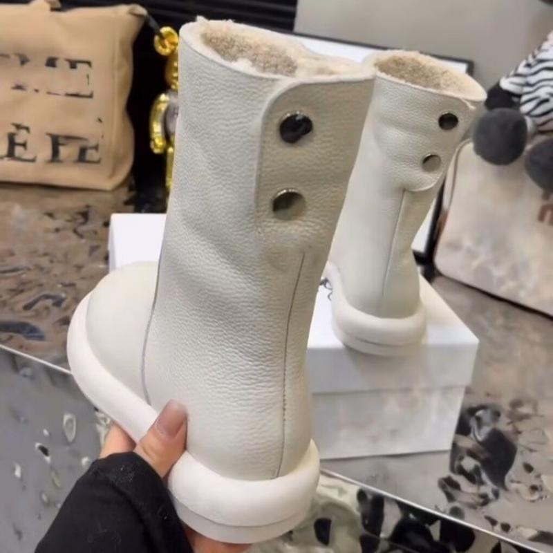 Winter New Pure Leather Women's Flat Two-Way Snow Boots with Fleece Short Boots