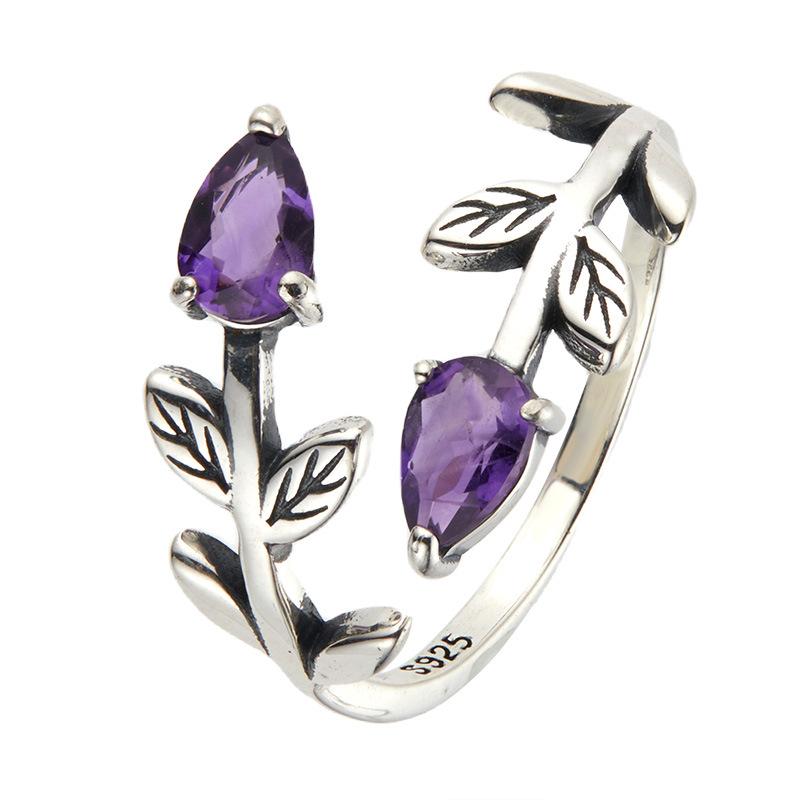 Non-Fading High-End S925 Sterling Silver 18K Gold Natural Amethyst Lucky Treasure Ring Women'S Simple Jewelry