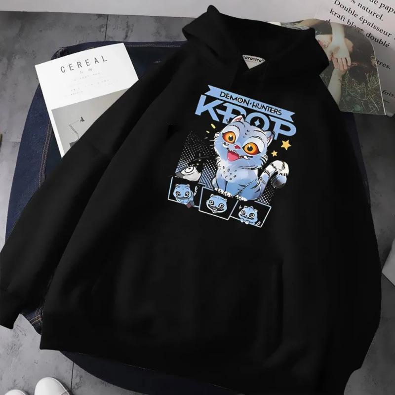 Autumn Winter Kpop Demon Hunters Printed Hoodies Fashionable Casual Warm Sports Long Sleeved Women's Hooded Sweatshirts