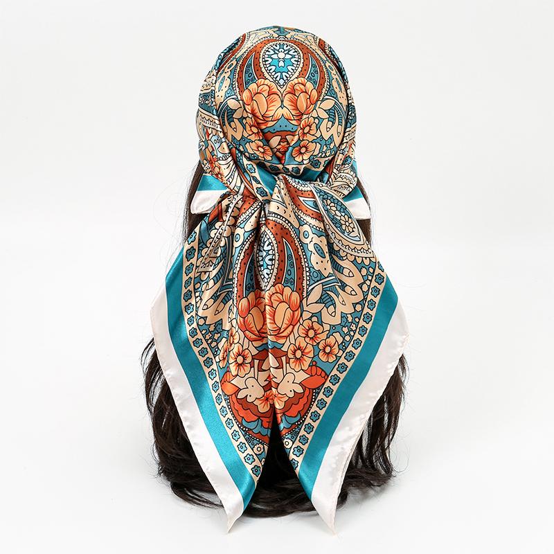 Luxus Seidensatin Quadratisches Tuch Damen Hijab Bandana Muslimische Kopftücher Schal Wickeltuch Damen Stirnband Halstuch Foulard 90cm 90x90cm