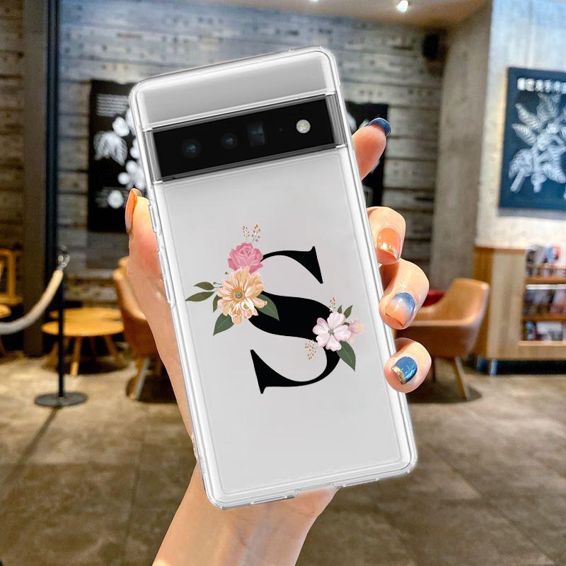 For Google Pixel 10 Pro 10A Phone Case Pixel 9 Pro XL Pixel 8 Pro 9A 8A 7A 7 6A 6 Pro Soft TPU Cover Flower Letters S