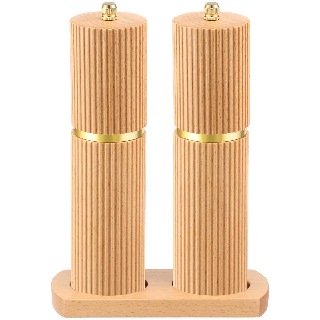 Salt and Pepper Grinder Set Wooden Manual Salt Pepper Grinder with Tray Adjustable Coarseness Pepper Mill Set for Kitchen Gadget