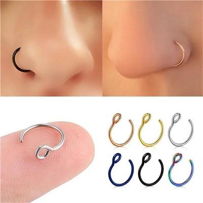1/6 Piezas Anillo Falso de Acero Inoxidable para Nariz Aro Septum Anillos Clip C Pendiente para Labio Oreja Para Mujeres Piercing Joyería Corporal No Piercing
