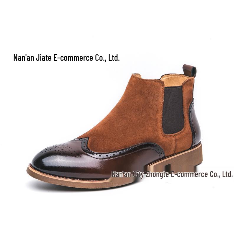 Men's Plus Size High-Top Brogue Leather Ankle Boots - Autumn European & American Style Formal Casual Shoes.