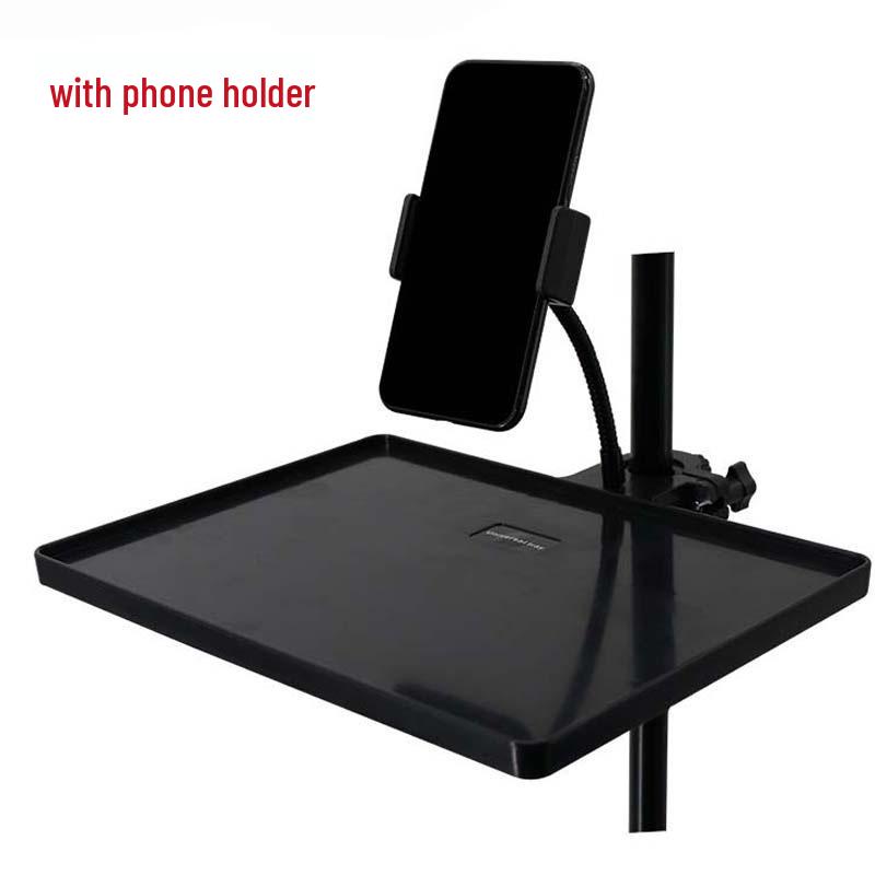 Universal Floor Stand with Sound Card Shelf & Mic Holder for Mobile Live Streaming