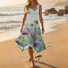 Women Casual Sleeveless Floral Print Dress Round Neck Irregular Hem Mid Length Summer Dress Lightweight Comfortable Fabric