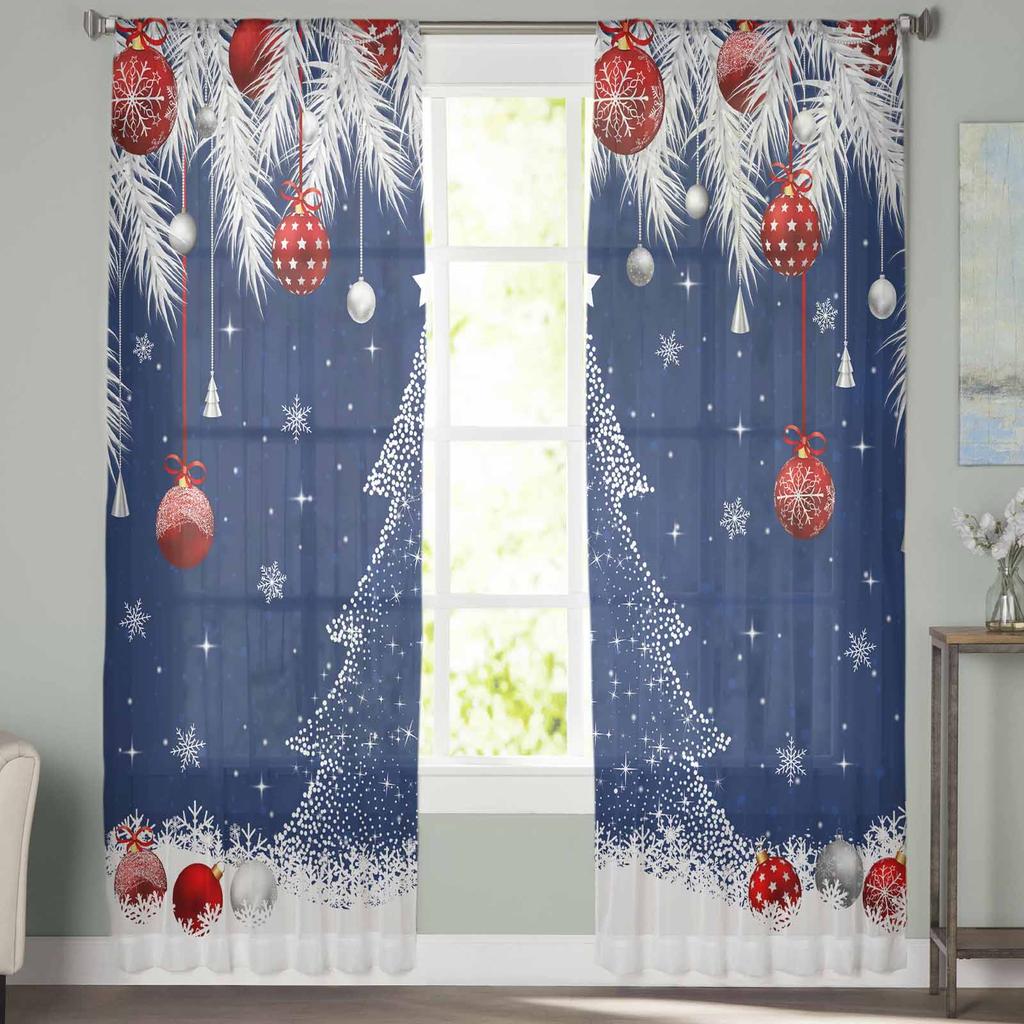 Weihnachten und Winter Silber Zeder Blätter Vorhänge für Wohnzimmer Schlafzimmer Home Dekoration Fenster Voile Tüll Vorhang Vorhänge