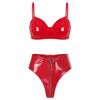 Dámský Lakovaný Podprsenkový Top Mokrého Vzhledu Kalhotky s Vysokým Střihem Bez Kostice Přední Zip Lingerie Set Rave Klubový Outfit