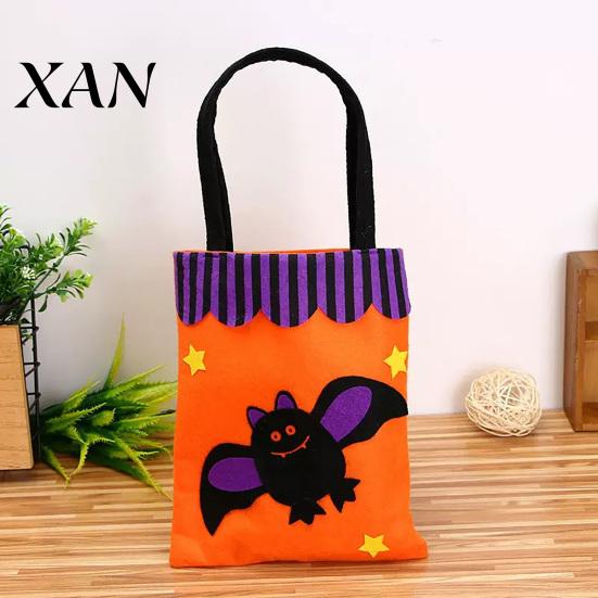 Festive Snack Storage Bags Halloween Candy Bags, Non-Woven Trick or Treat Tote with Handles, Decorative Accessory Cute Black Cat Pumpkin Print Goodie