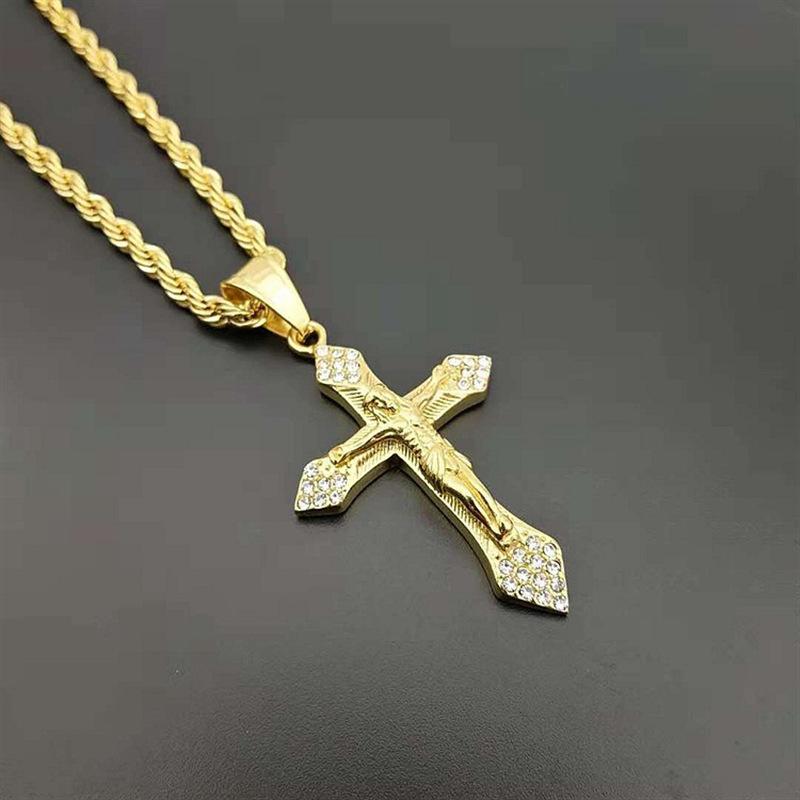 Jesus Cross Pendant Necklaces for Women Gold Color Zircon Christians Necklace Party Jewelry Girls Accessories