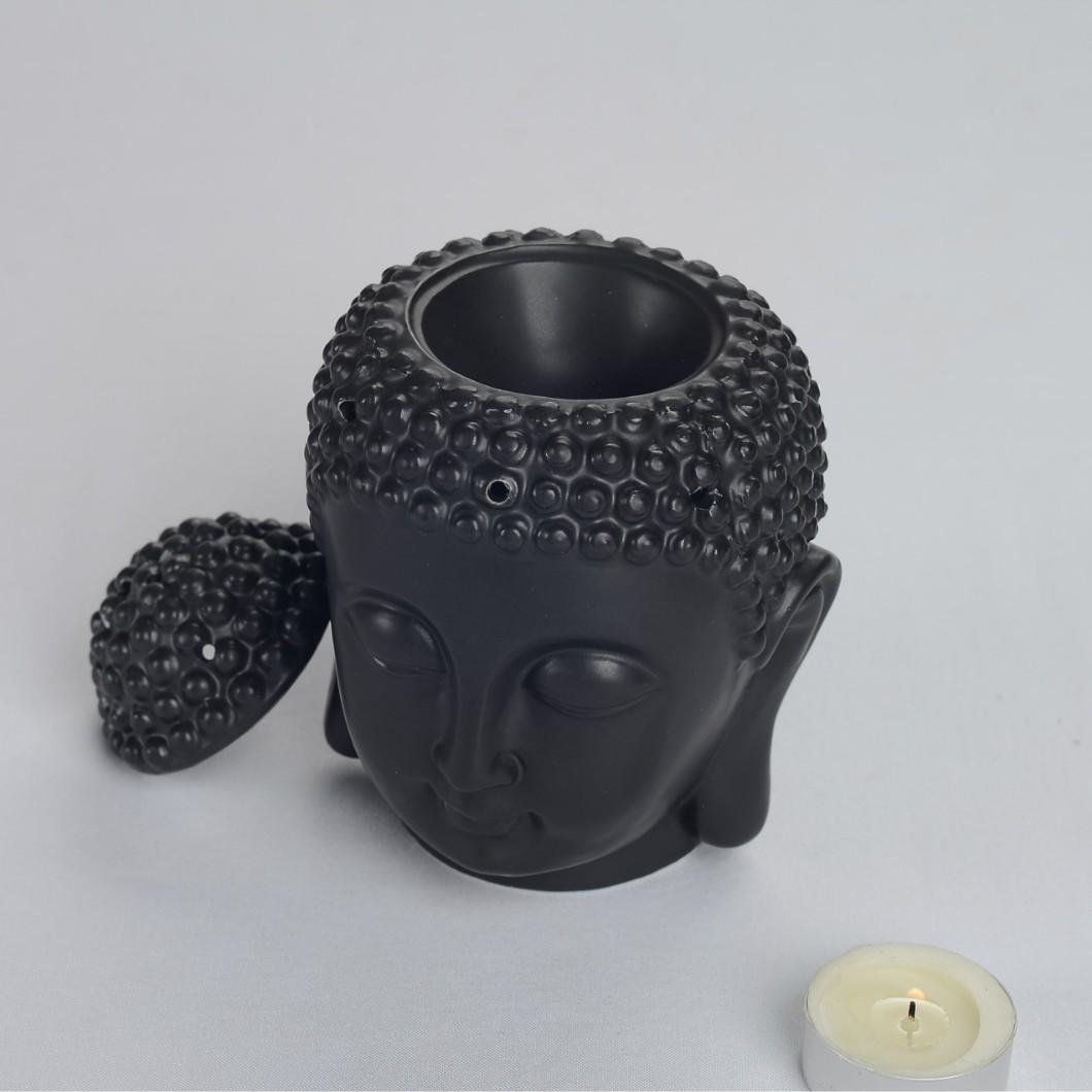 Dehua Porcelain Ceramic Incense and Perfume Burner with Ping An Buddha Statue Ornament, Hollowed-out Essential Oil Burner