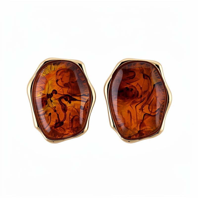 Vintage Brown Resin Elliptical Stud Earrings For Women Exaggerated Metal Geometric Earrings Wedding Ear Jewelry Accessories