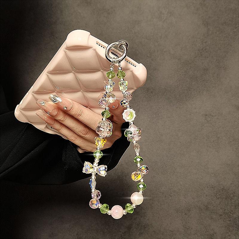 Pvc Crystal Flower Phone Strap With Keychain Holder For Women And Men