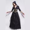 Halloween Adult Female Black V-neck Dress Vampire Ghost Reaper Witch Vampire Witch Costume