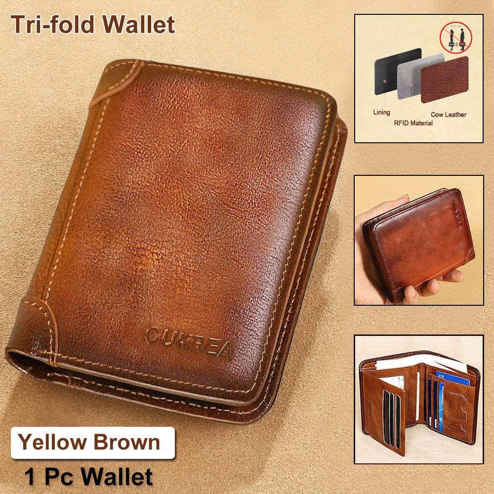 Men's Vintage Cowhide Wallet, RFID Protection Short Multi-Functional ID Card Credit Card Holder Top Layer Cowhide Money Bag 2 ID Card Windows