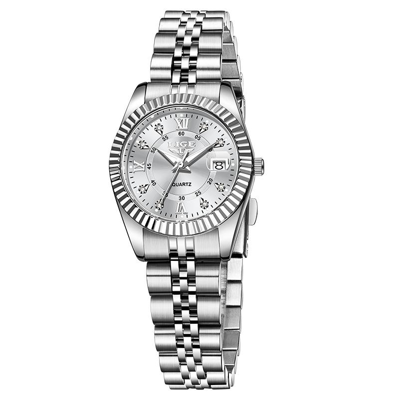 LIGE Luxury Watches For Women Elegant Women's Diamond Bracelet Watch Simple Round Waterproof Luminous Quartz Wristwatch Femme