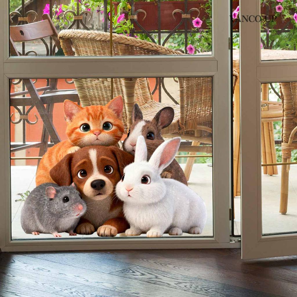 Creative Cartoon Animal Butterfly Static Window Stickers, No Glue Removable Glass Decals for Home Decor