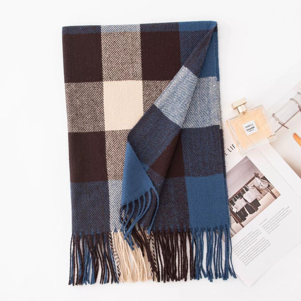 Warm Plaid Faux Cashmere Shawl Poncho Winter Luxury Print Blanket Pashmina Wraps Bufanda With Tassel Scarf Stoled Echarpe