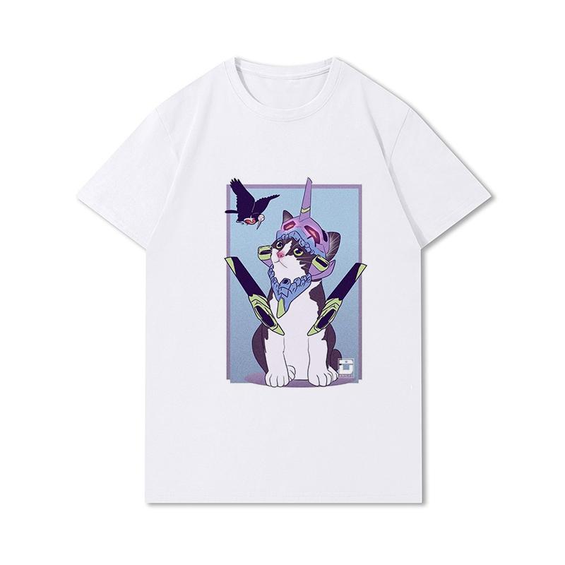 Pánská trička s potiskem Evangelion nadměrných velikostí Bavlněné topy Letní Anime Neformální Černá trička