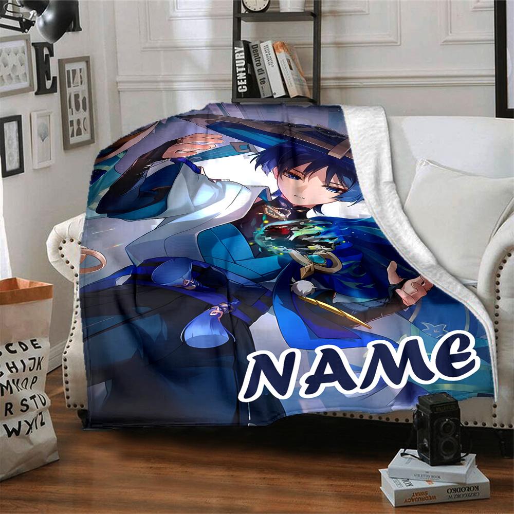 Customizable Genshin Impact4 Throw Blanket – Personalized Name, All-Season Cozy Snug Blanket, Machine Washable, Personalized Blanket