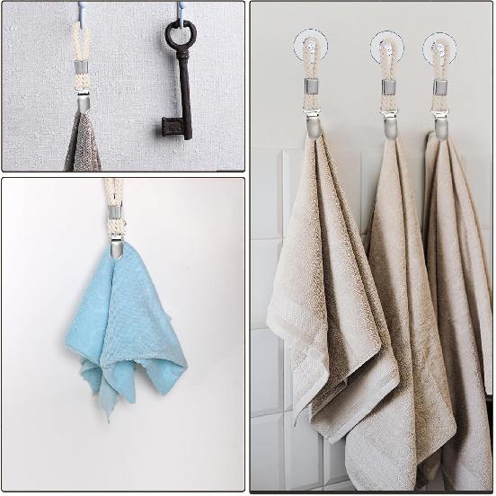 4 Pcs Towel Clips for Kitchen, Kitchen Towels Clips with Hanging Loop, Towel Hangers for Bathroom Home Cupboards Cloth Hanger Holder(Beige)