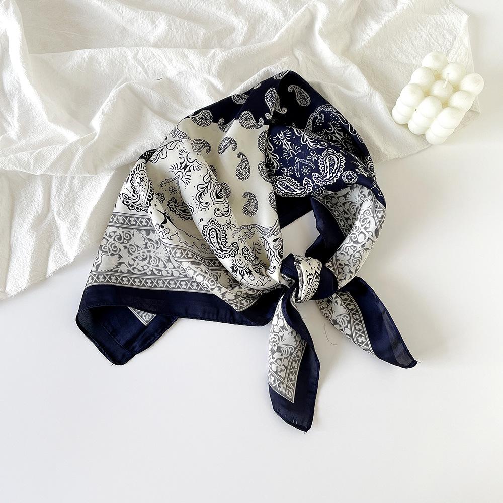 71Cm Silk Scarf Women's High-end Sense European and American Hot-selling Printed Fashion Scarf Retro Paisley Cashew Flower Satin Square Scarf