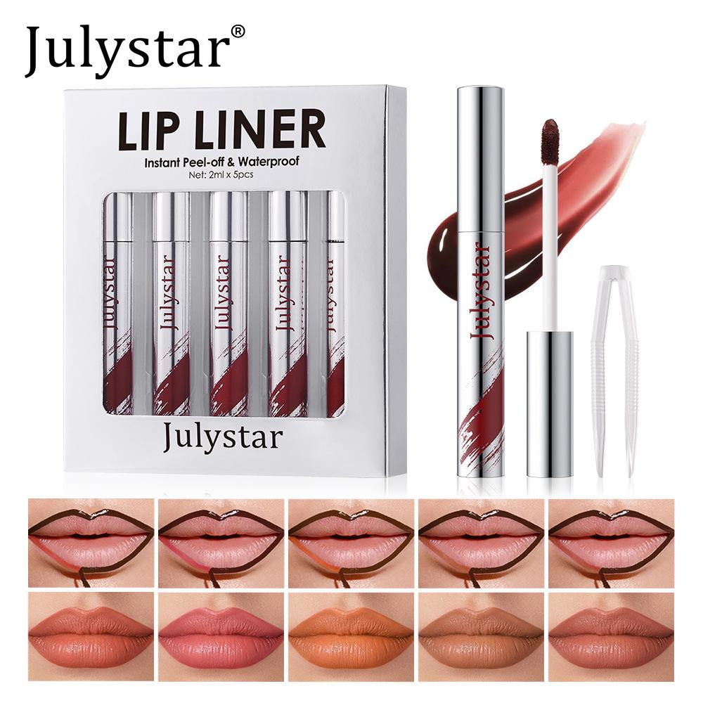 5pcs Tear Lip Glaze Matte Lip Liner, Long-lasting Waterproof and Sweat-proof, Dye Lip and Leave a Background Color, Tear Lipstick Set.