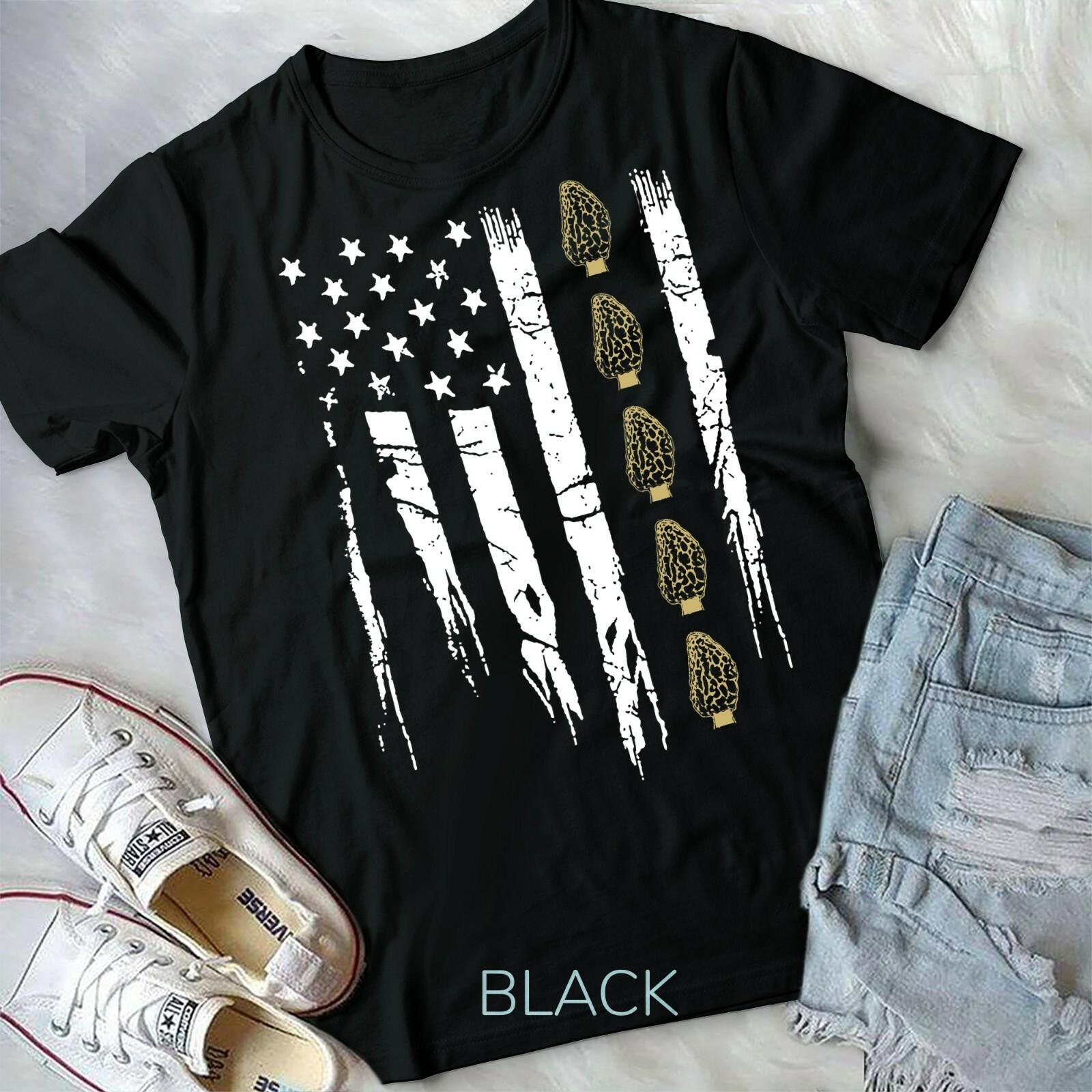 American Mushroom Hunter T-shirt with Morels in USA Flag S