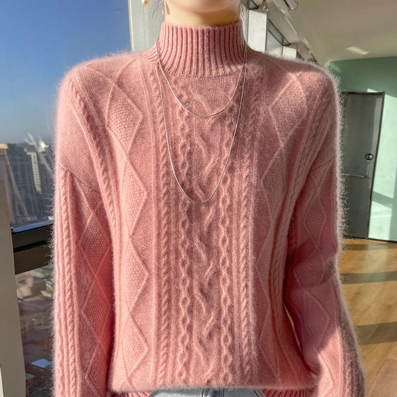 Thick Wool Cable Knit Cardigan: Retro High-Neck Sweater, Warm Winter Base Layer