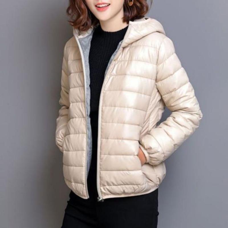 Mujer Otoño Invierno Abrigo Acolchado Con Capucha Grueso Manga Larga Cálido Color Sólido Suave Slim Fit Cierre De Cremallera Bolsillos Cardigan Señora Algodón Abrigo Chaqueta