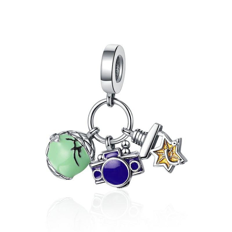 Sparkling Camera Charm Bead DIY Jewelry Gift Fit Silver Bracelet Necklace Love Dangle Bead Gesture Yeah