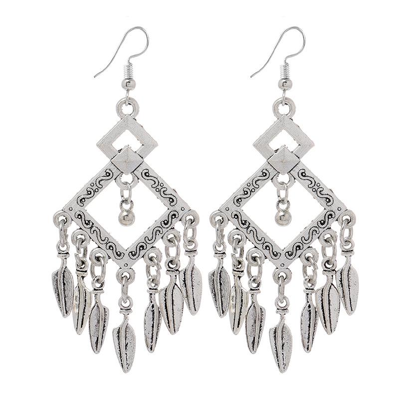 Retro Tibetan silver fringed earrings women's long temperament versatile earrings fashion personality vacation earrings