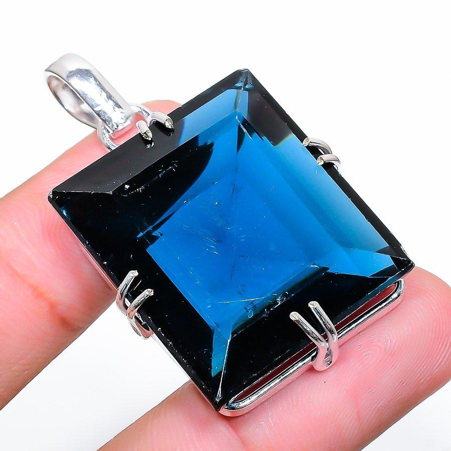 Iolite Quartz Gemstone 925 Silver Jewelry Pendant 1.81"