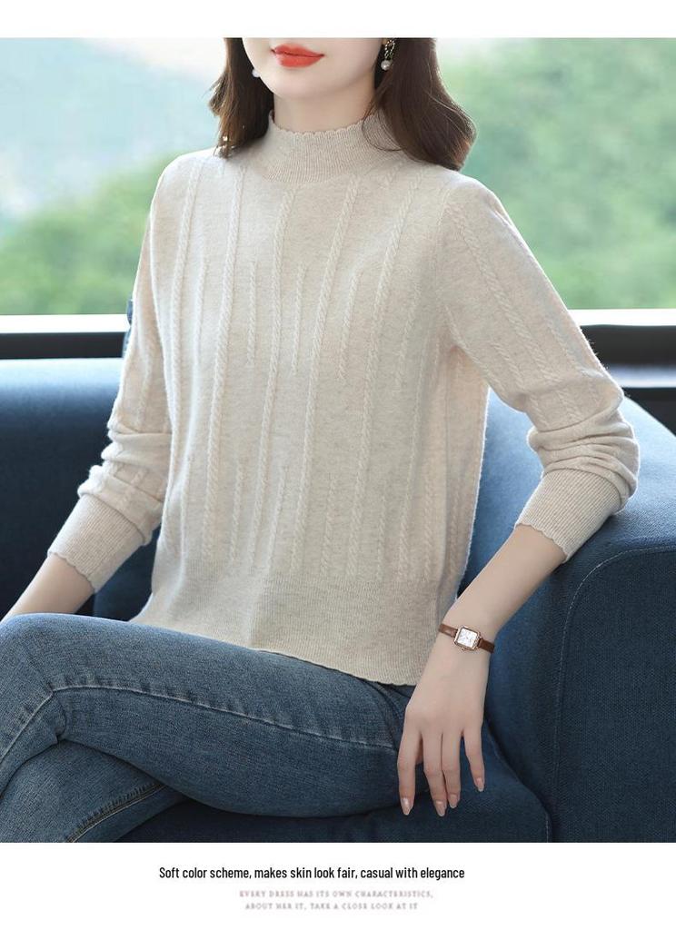 Women's Autumn Winter Wool Sweater: Short Half-High Collar, Knitted, Perfect for Mothers