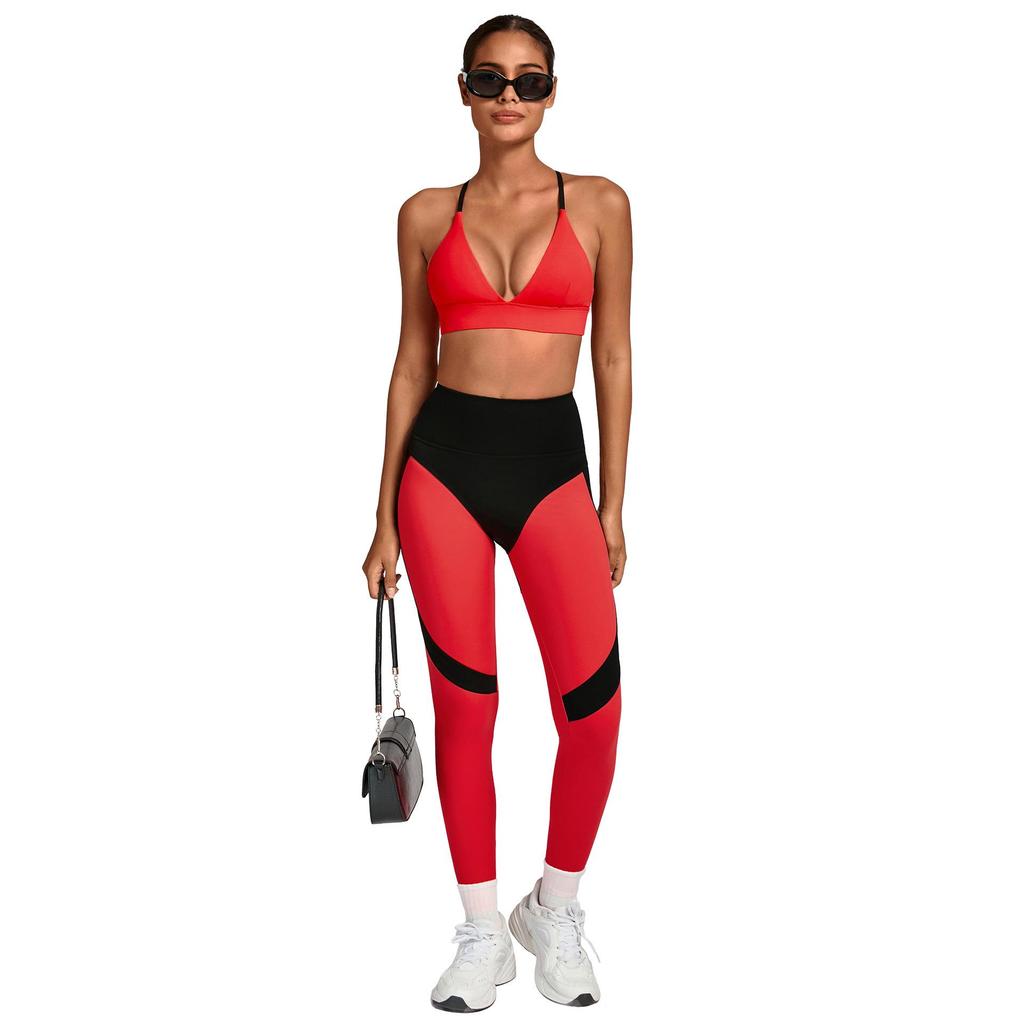 Patchwork-Farbe High-Waist Yoga & Laufen Zweiteiler