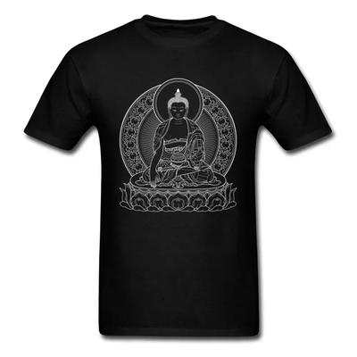 Men T-shirt BUDDHA OUTLINES Black White Cotton Tshirts Crew Neck T Shirt Casual Short Sleeve Tops Tees#Color
