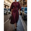 Work Fashion Temperament Elegant Solid Waist Hugging Dress Casual Batwing Sleeve Long dress Elegant Dress