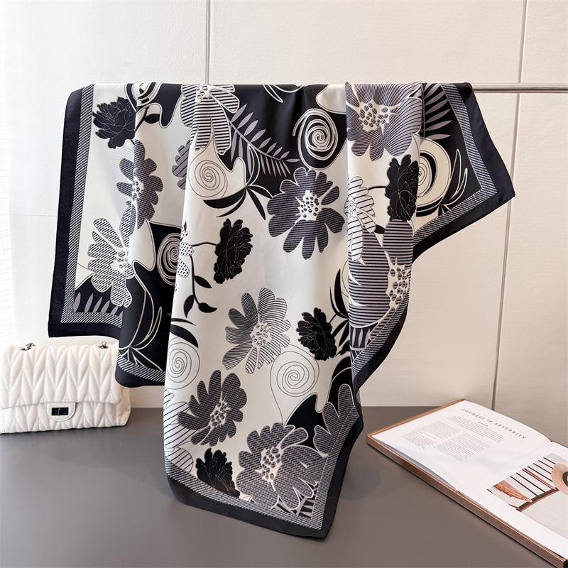 

Французская Атмосфера Имитация Шелка Большой Квадратный Шарф Ретро Цветочный Принт Профессиональная Универсальная Шаль Диагональный Шелковый Узор Шарф Головной Платок Женский 90x90cm