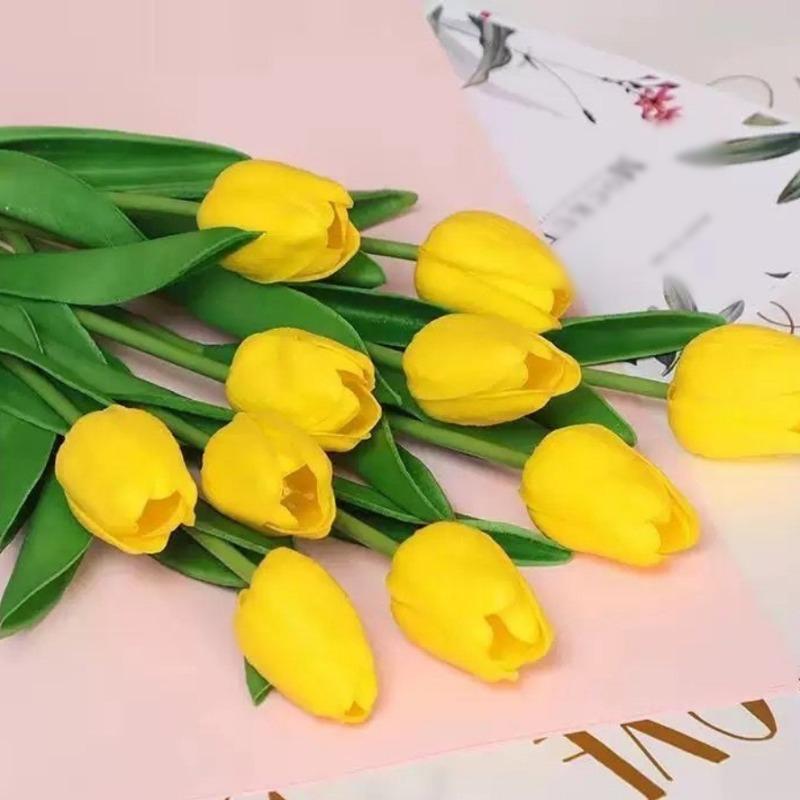 

Premium Artificial Flowers Real Touch Tulips Bouquet Fake Flowers for Home DIY Christmas Candy Birthday Party Wedding Decoration 5pcs жёлтый