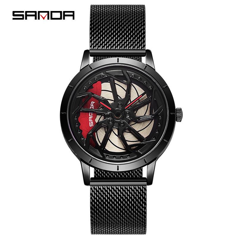 Sanda Men's Creative Rotating Quartz Wristwatch with Mesh Strap