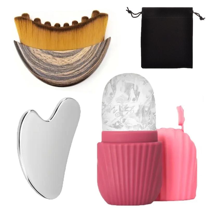 4/1Pcs Ice Face Roller Stainless Steel Gua Sha Board Lymphatic Drainage Face Brush Set Facial Massage Kit Beauty Skin Care Tools