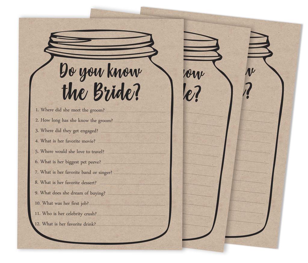 Inkdotpot 50A  Rustic Kraft Mason JarA  BingoA  GameA  CardsA  For Bridal Wedding Shower Bachelorette Party Bulk Blank Square Fill In Gift