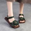 Fashion GKTINOO 2025 New Fashion Round Toe Hollow Genuine Leather Sandals Roman Shoes Breathable Sandals Flat Flower Women Sandals