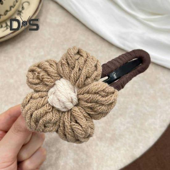 Women Hair Clip Hand-Woven Knitting Flower Decor Hair Pin with Soft Yarn Multi-Purpose Hairpin Hair Accessories