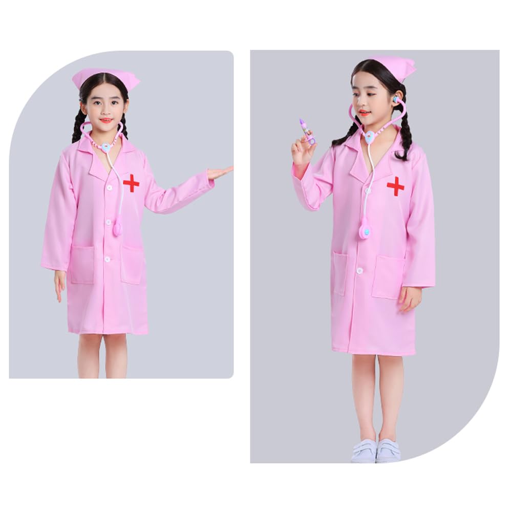 TTETNLY Kids Doctor Nurse Pretend White Role Performance Unisex Nurse Costume, Workwear, Preschool, Play, Coat, Play, Costume, (Pink Uniform)