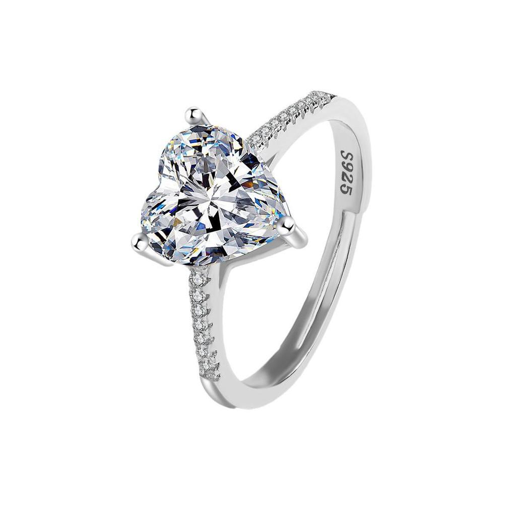 European and American S925 Sterling Silver Engagement Ring with High Carbon Diamond - Women's Heart Design