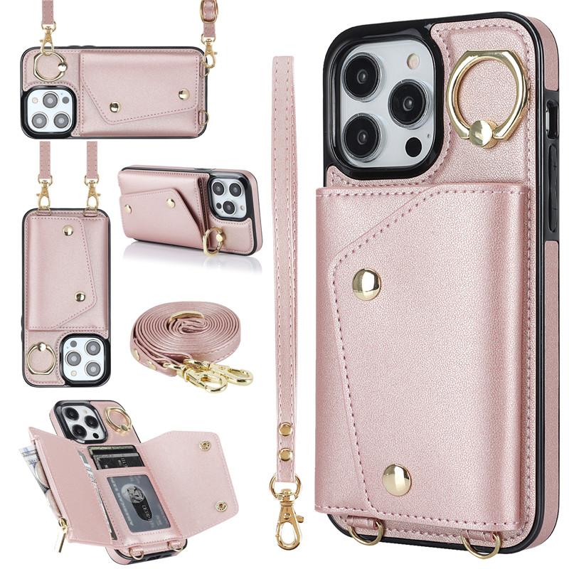 Lanyard Leather Wallet Card Phone Case for iPhone 15 14 Plus 13 12 11 for Samsung Galaxy S23 Ultra S22 Plus S21 FE A54 A14 Note 20 Crossbody FlipCover