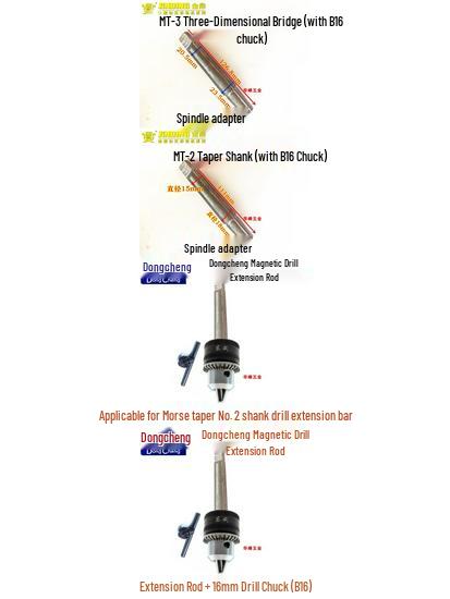 Magnetic Drill Extension Kit: FF-16/FF-23 Base, Rod, Chuck Adapter, Head, Bench Accessories