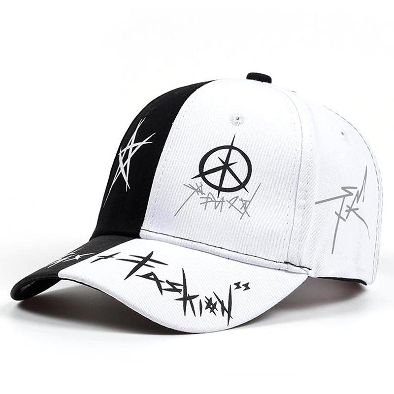 Unisex Black White Patchwork Graffiti Print Baseball Caps Spring and Autumn Outdoor Adjustable Casual Hats Sunscreen Hat