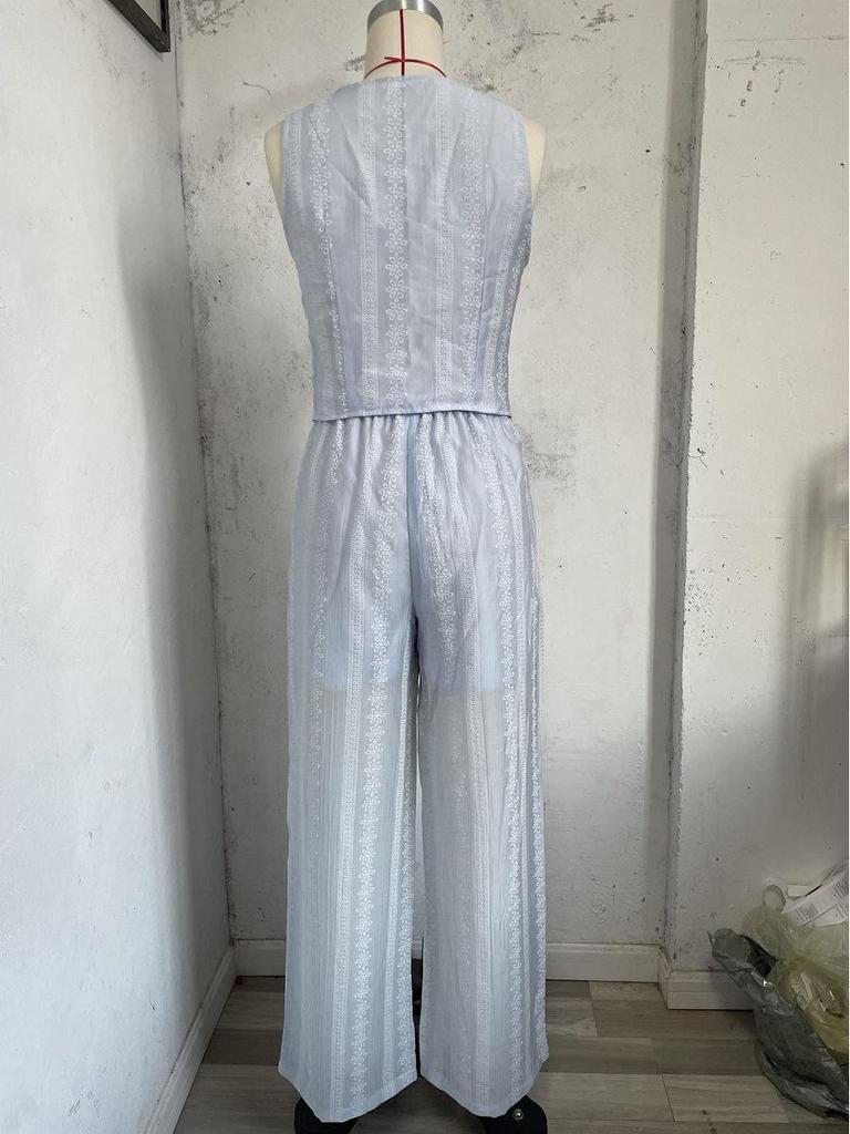 European & American Sleeveless Lace-Up Vest and Wide-Leg Pants Solid Color Two-Piece Set
